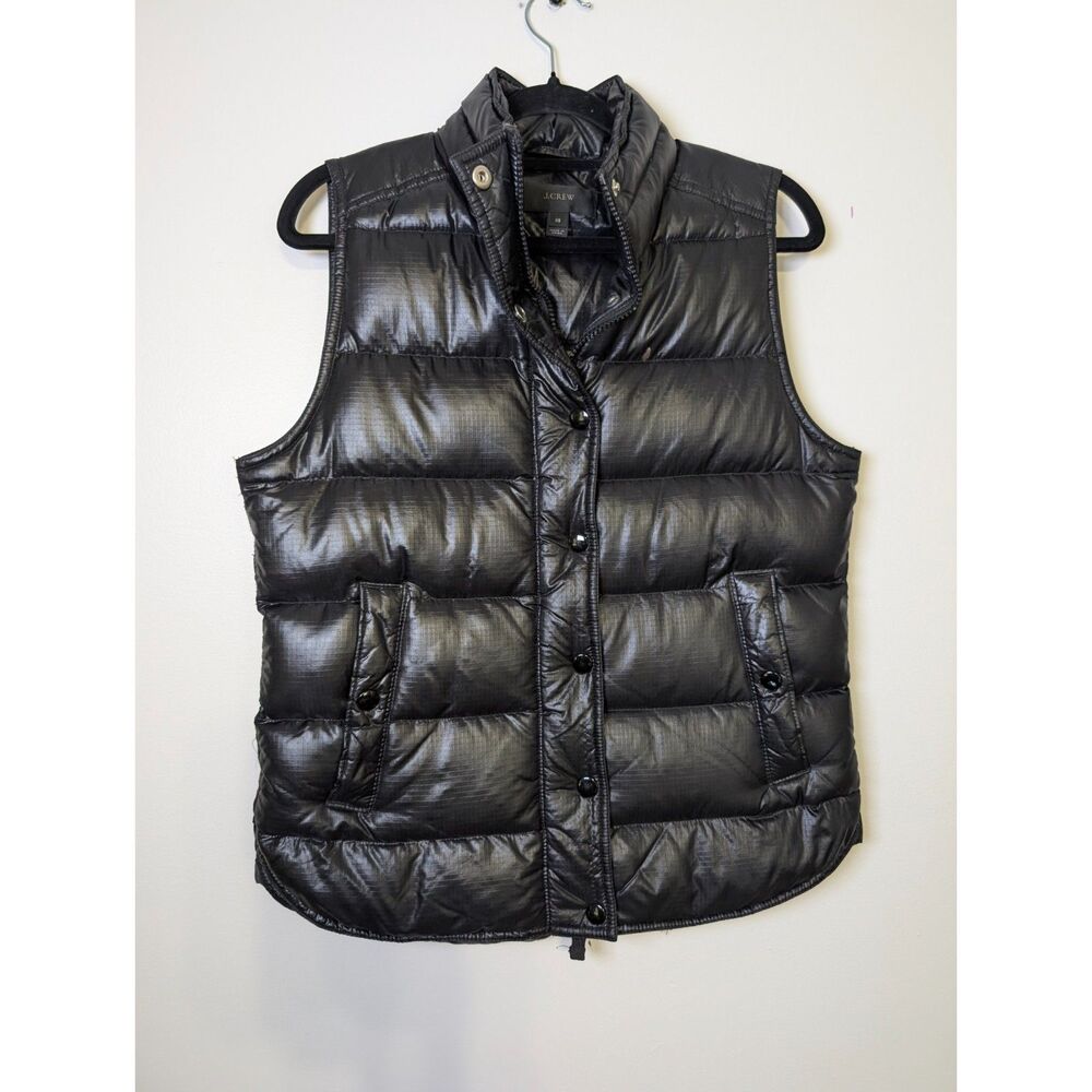 J.Crew Black Quilted Puffer Vest Down Snap Zip Minimalist Women XS - Picture 2 of 9